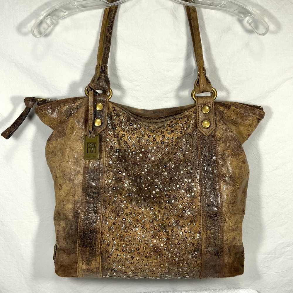 Frye Deborah Brown Leather Studded Tote - RARE